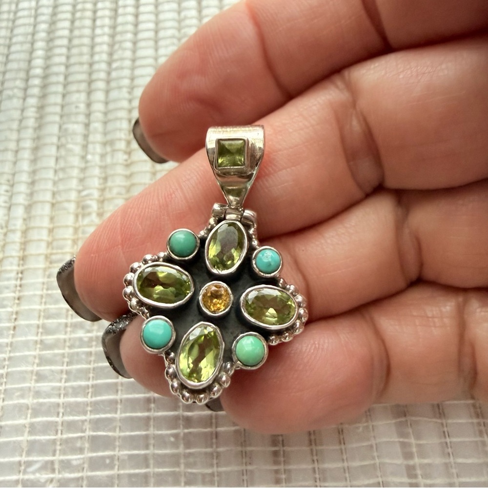 Sterling Silver Peridot, Citrine & Turquoise Pendant | Artisan Gemstone  Pendant